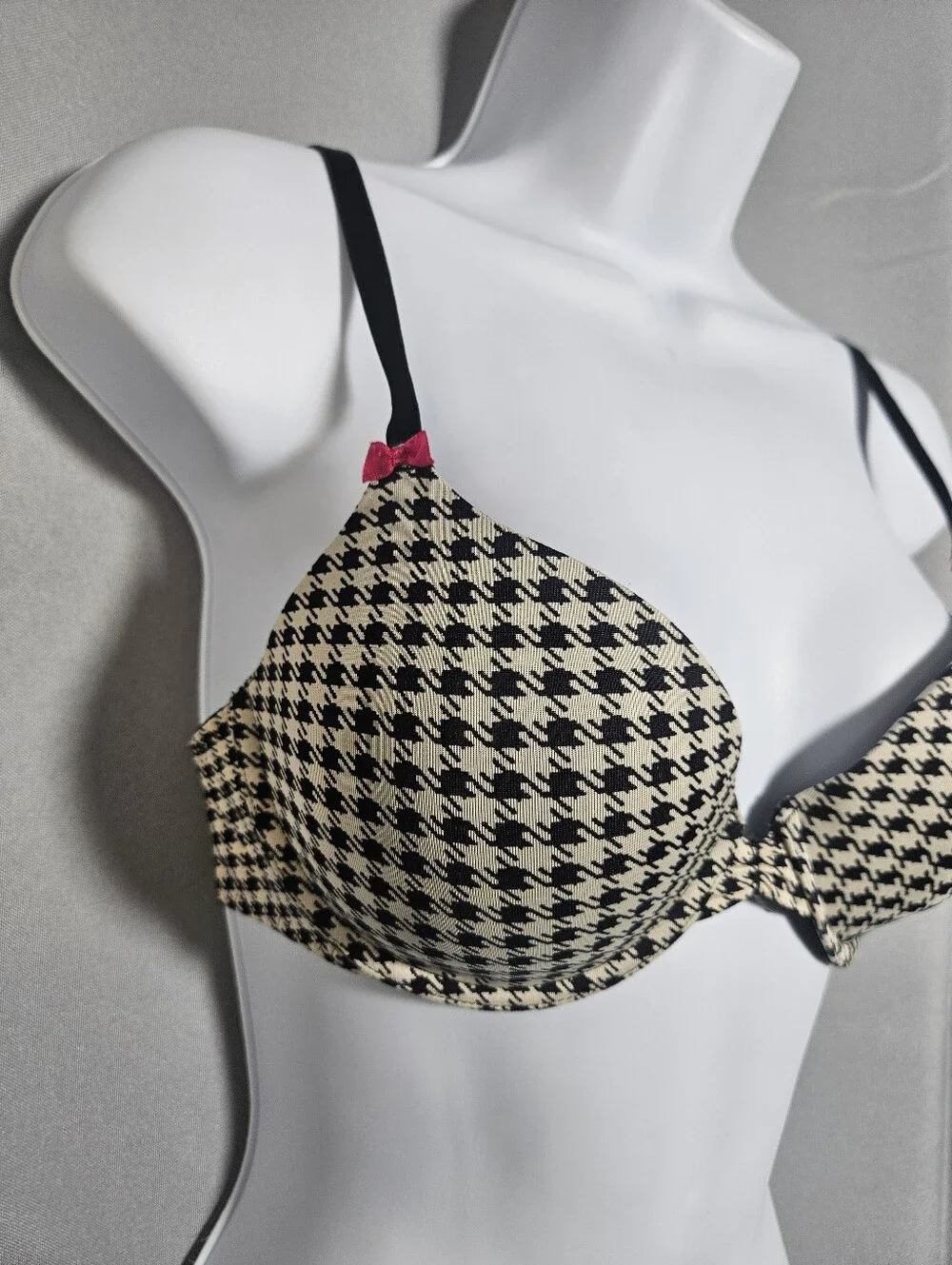 Betsey Johnson 90s Lined Plunging Houndstooth Everyday Convertable Bra Size 34C